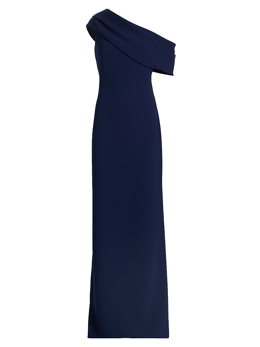 Women's Draped One-Shoulder Column Gown - Navy - Size 2