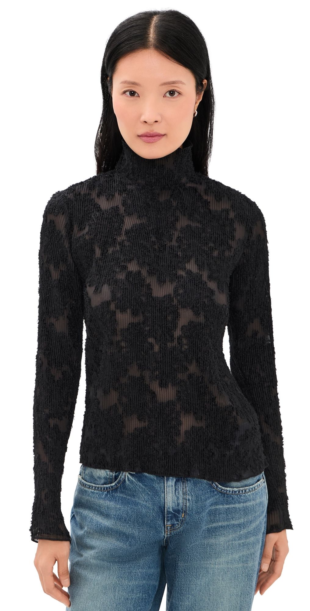 GANNI Pleated Fil Coupe Turtleneck Black 40
