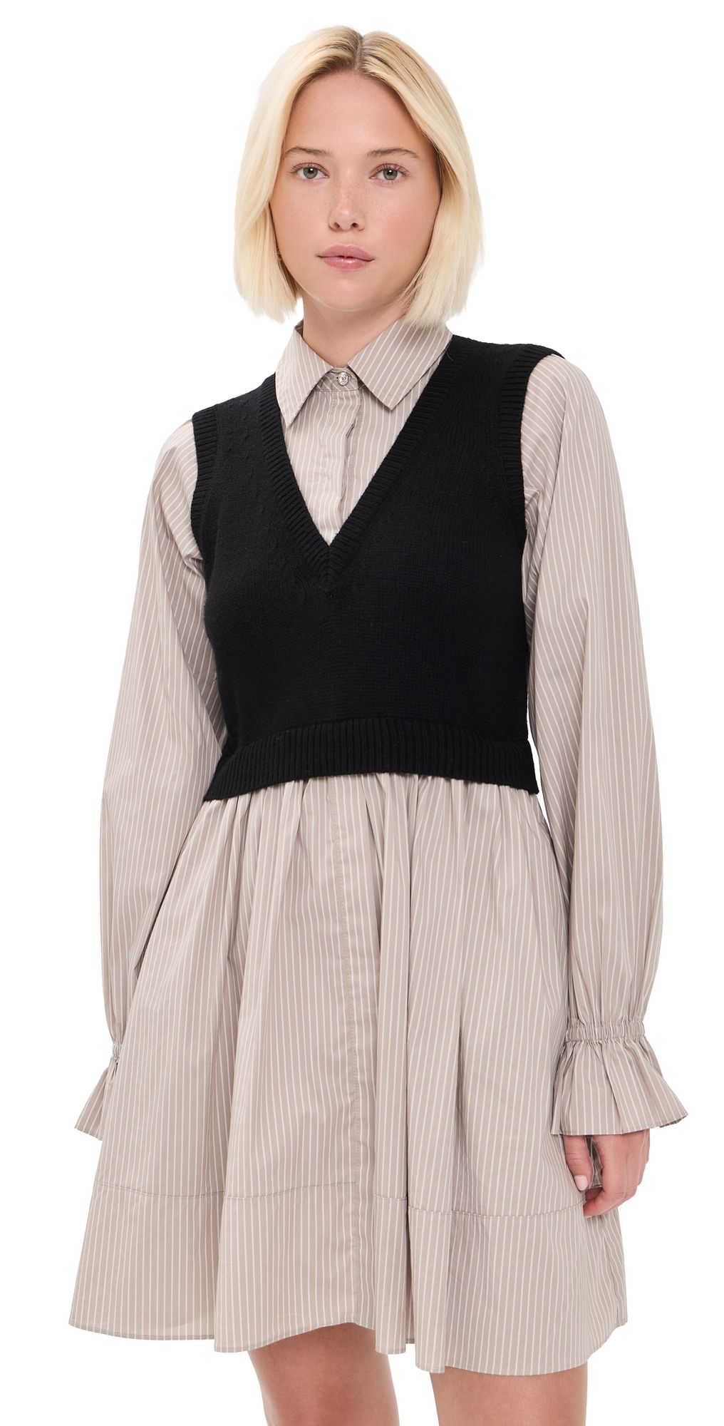 Cinq à Sept Patsy Dress Black/Cappucino Stripe XL