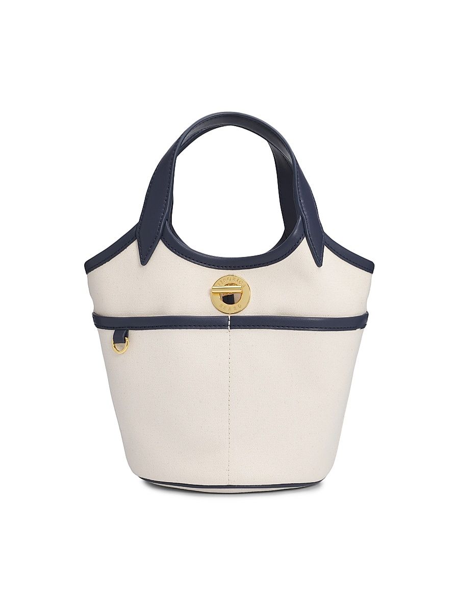Women's Anchor Cotton Canvas Bucket Bag - Navy Ecru