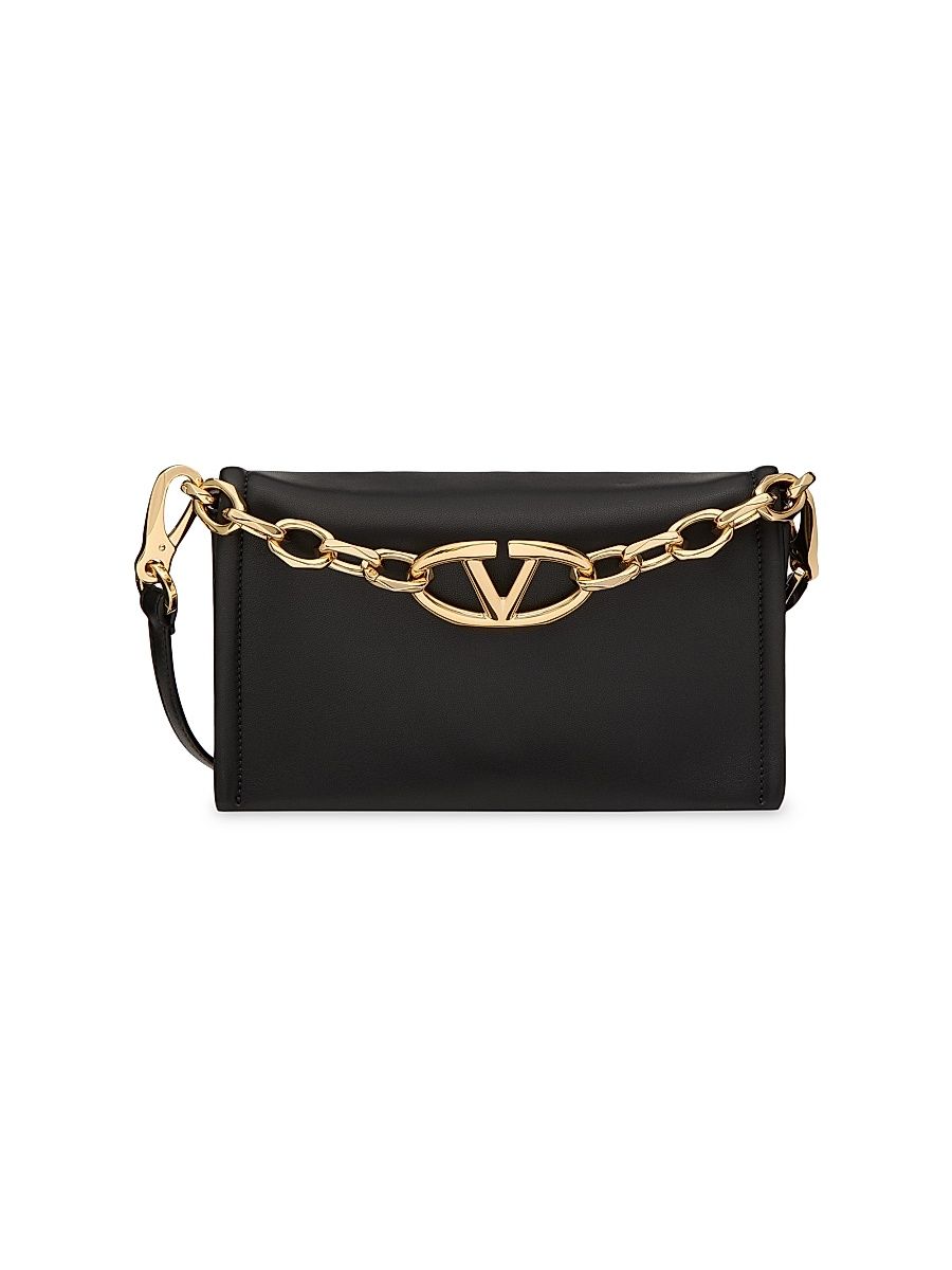 Women's VLogo Chain Clutch Bag in Nappa Leather - Black