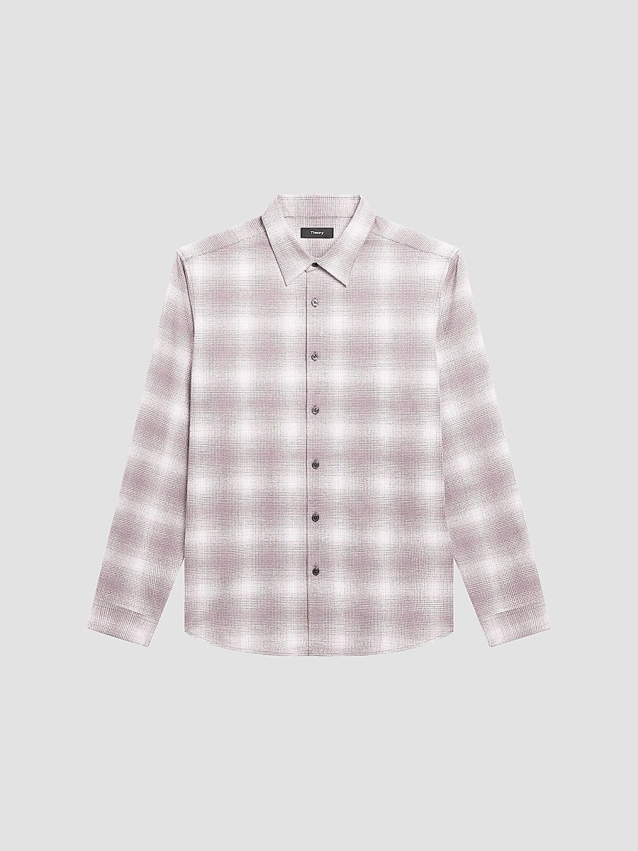 Theory Men's Irving Shadow Plaid Cotton Shirt - Winter Ivory Multi - Size XXL