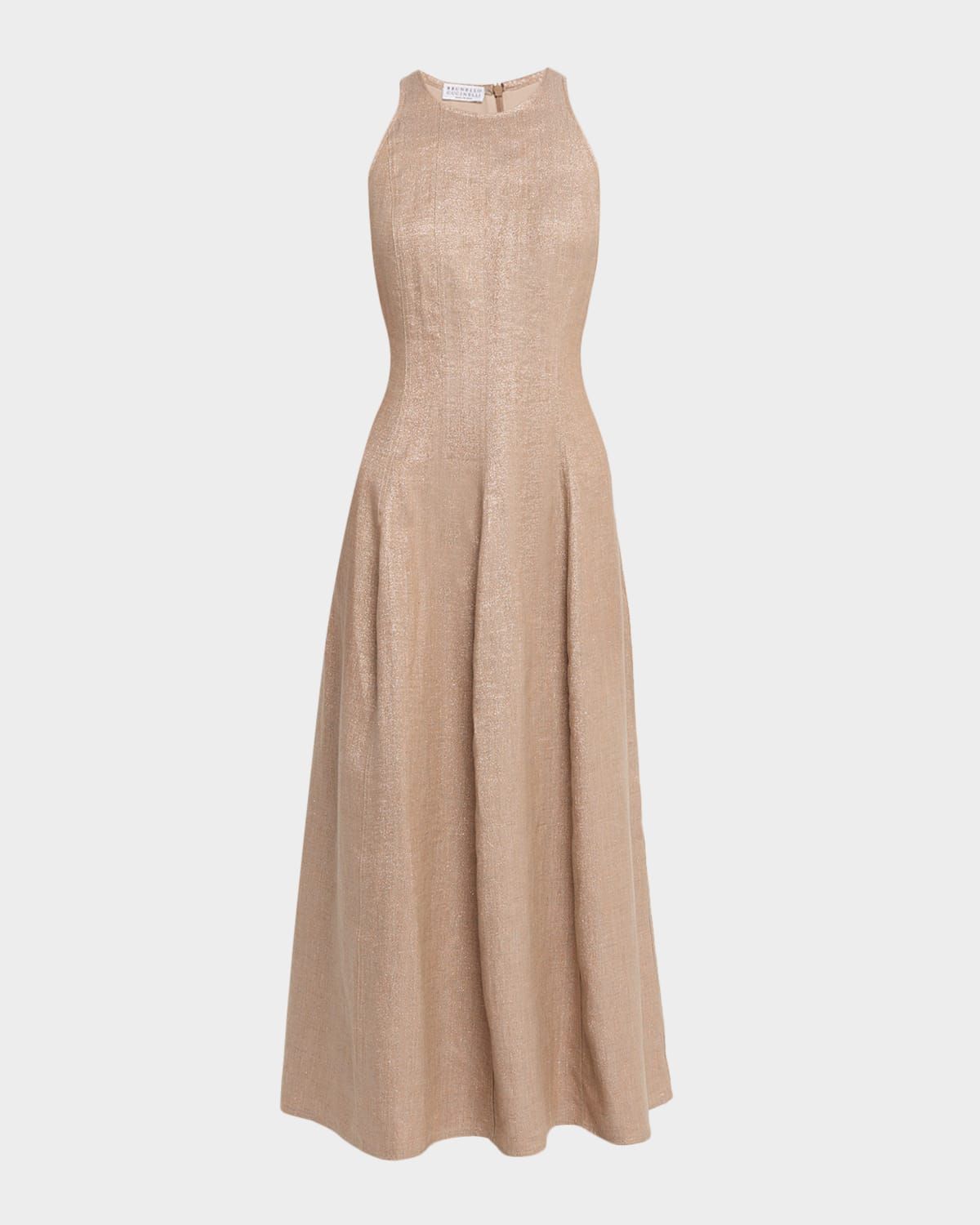 Metallic Linen Sleeveless Ankle Dress
