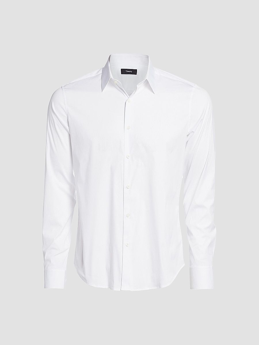 Theory Men's Sylvain Wealth Poplin Long-Sleeve Shirt - White - Size XXL