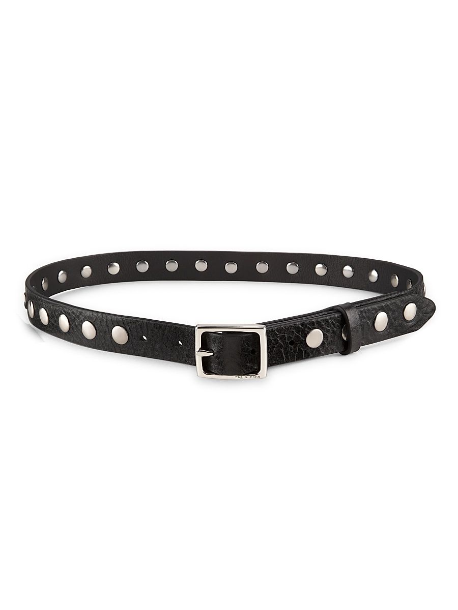 Women's Baby Boyfriend Studded Leather Belt - Black - Size Medium