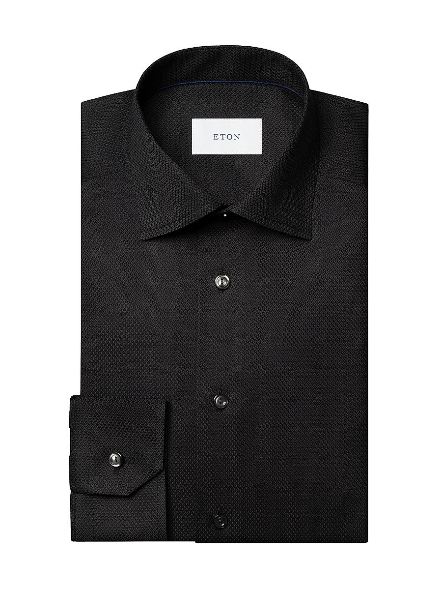Men's Contemporary-Fit Cotton-Silk Shirt - Black - Size 16