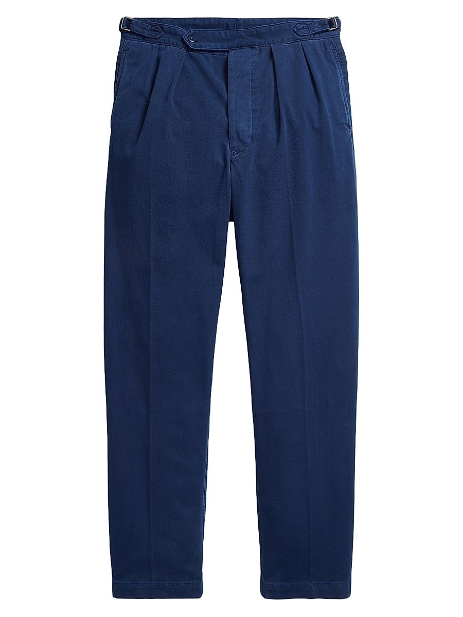 Men's Rustic Tab-Waist Pleated-Front Cotton Twill Pants - Dark Cobalt - Size 38