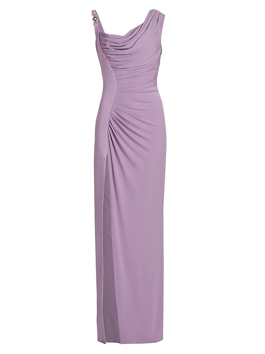 Women's Asymmetric Draped Crepe Jersey Gown - Dusty Lavender - Size 4