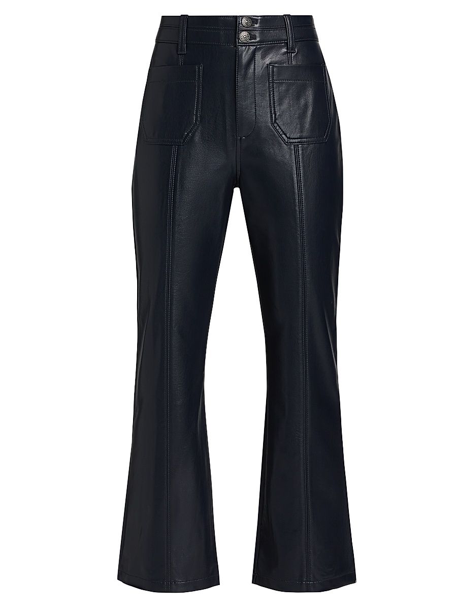 Women's Dorothea Faux Leather Cropped Flare Pants - Navy - Size 12