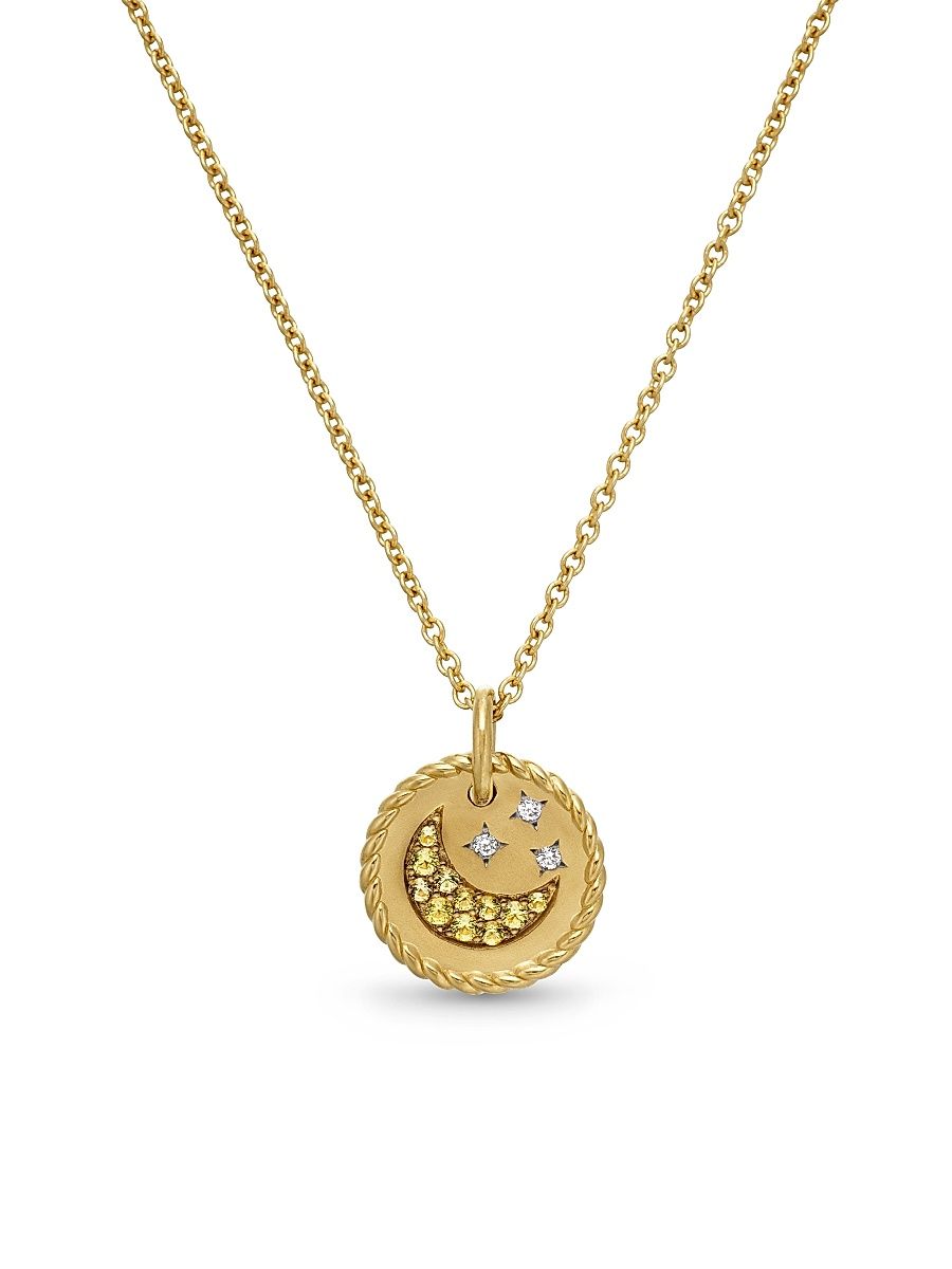 Women's Cable Collectibles Moon and Stars Necklace in 18K Yellow Gold with Pavé Yellow Sapphires and Diamonds, 11mm - Yellow Sapphire - Size 18