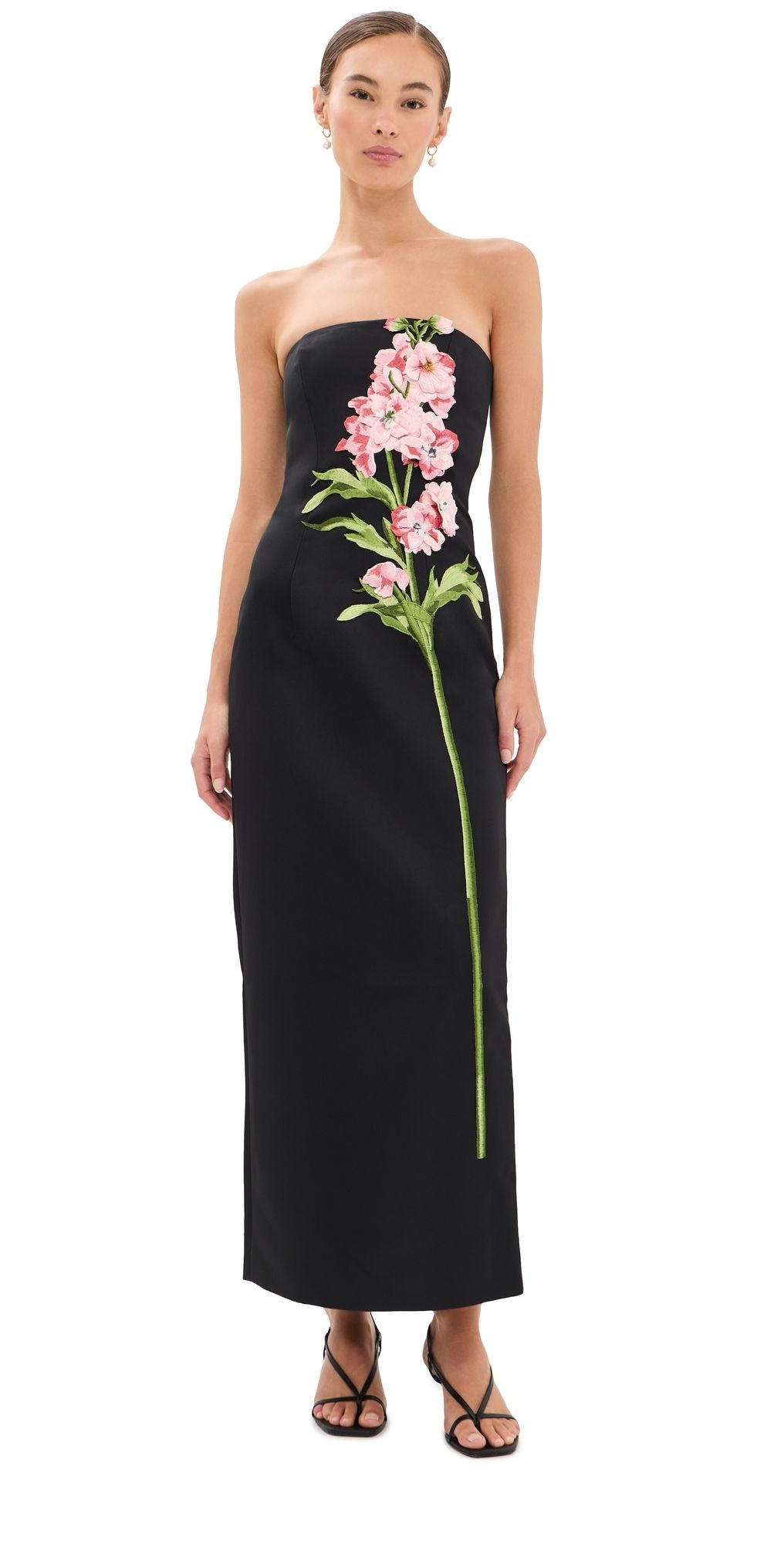 Leo Lin Rayna Embroidered Maxi Dress Snapdragon Print in Ebony 14