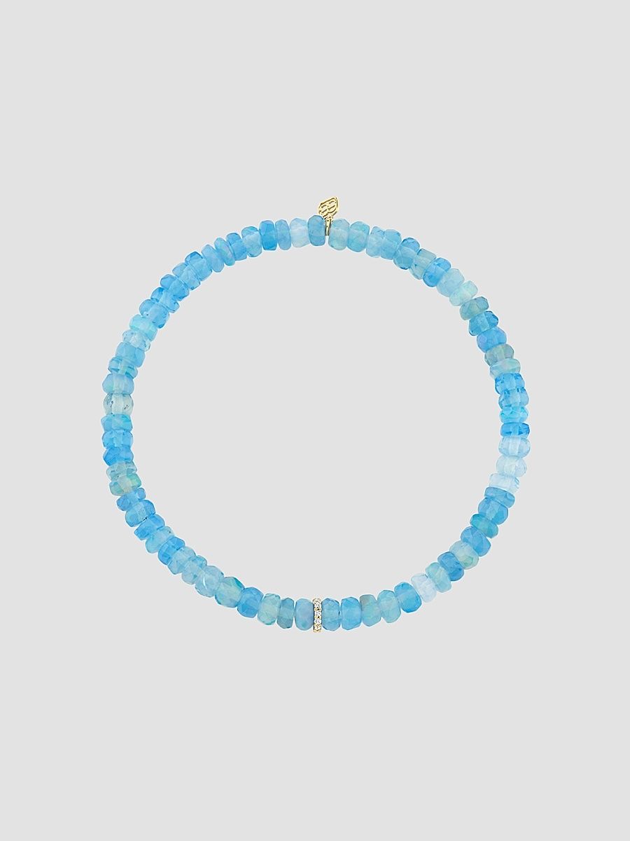 Women's Cocktail 14K Yellow Gold, Blue Ethiopian Opal & 0.04 TCW Diamond Beaded Stretch Bracelet - Gold