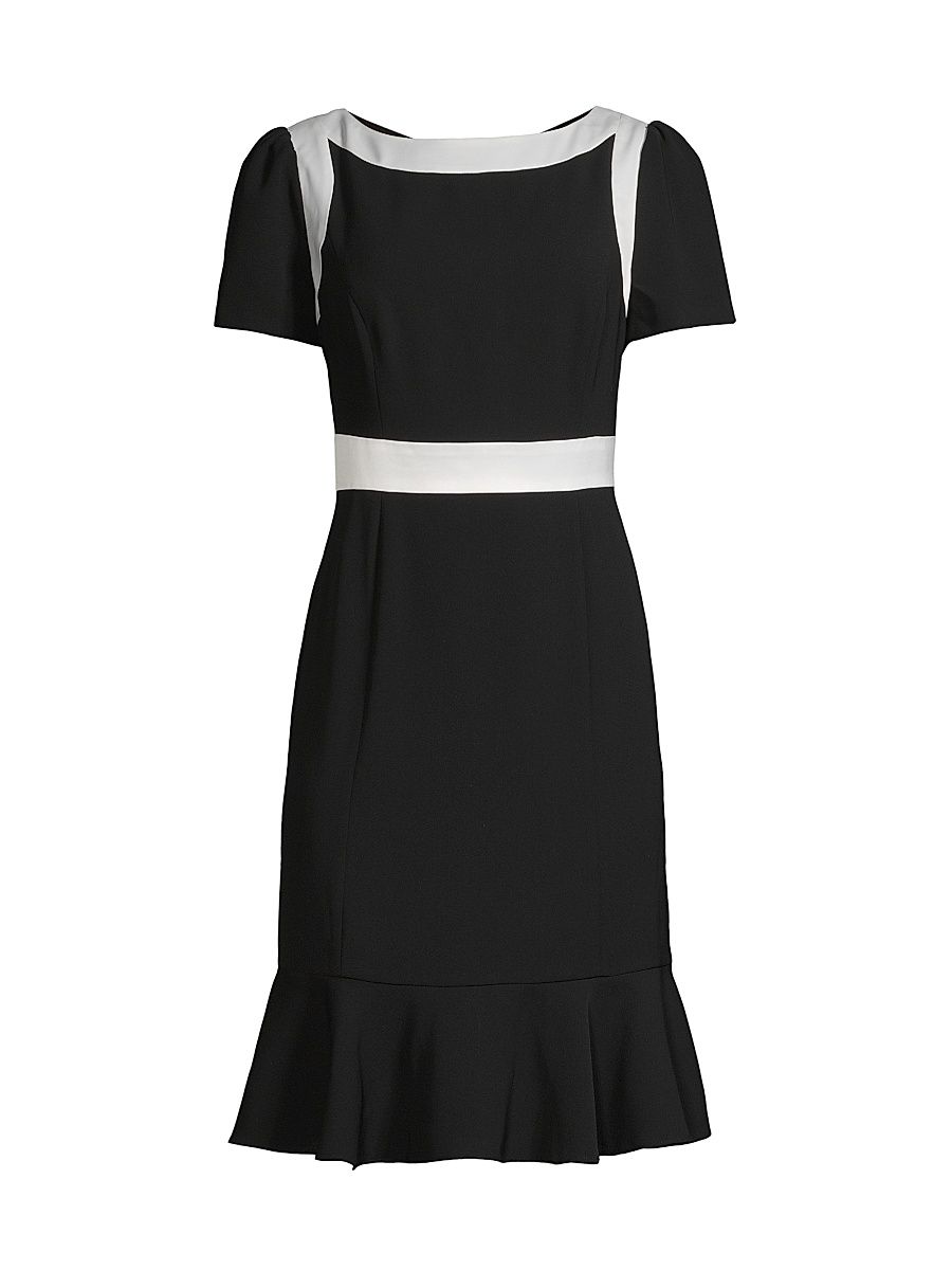 Women's Colorblocked Satin Dress - Black Ivory - Size 16