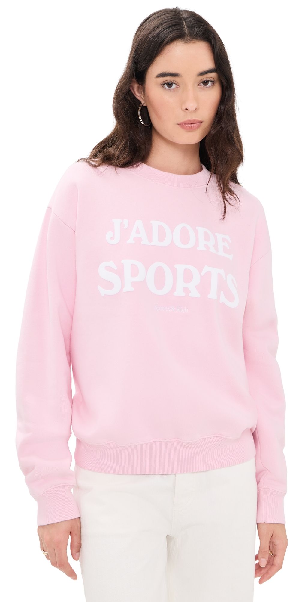 Sporty & Rich J'adore Flocked Crew Neck Sweatshirt Laffy White XL