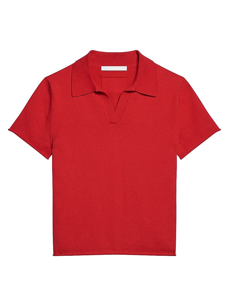 Women's Cotton Knit Shrunken Polo Sweater - Red - Size Medium