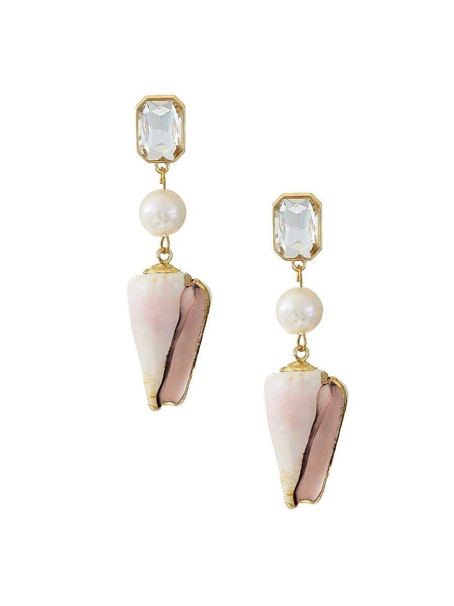 Women's Golden Rimmed 18K Gold-Plated, Cubic Zirconia, Shell & Freshwater Pearl Drop Earrings - Gold