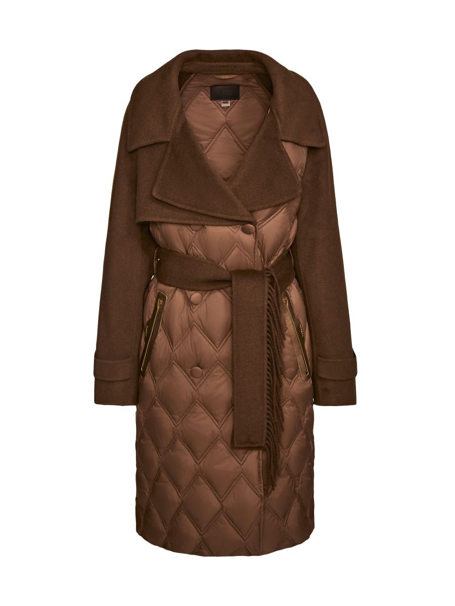 Women's Zoe Quilted Double-Breasted Trench Coat - Mocha - Size Small