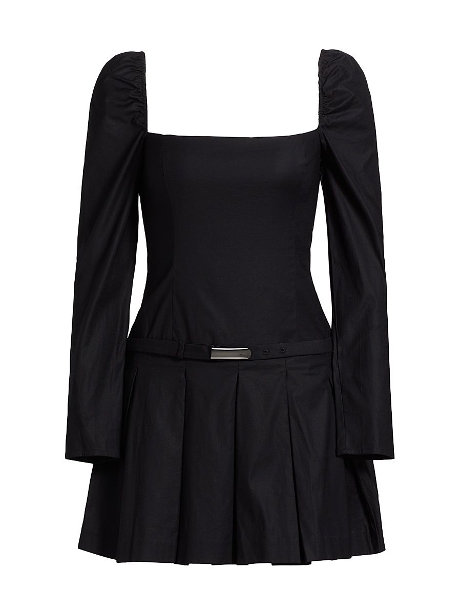 Women's Luella Poplin Square-Neck Minidress - Black - Size 12