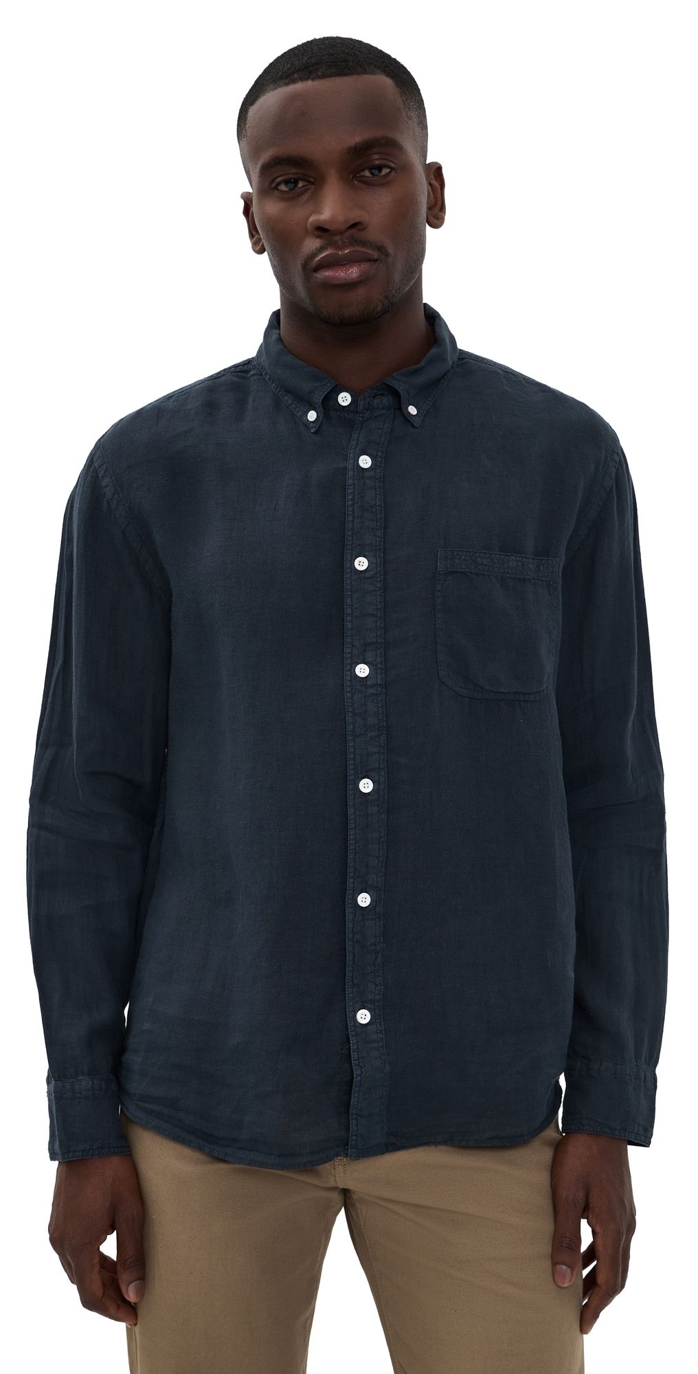 Billy Reid Tuscumbia Linen Button Down Shirt Carbon Blue XL