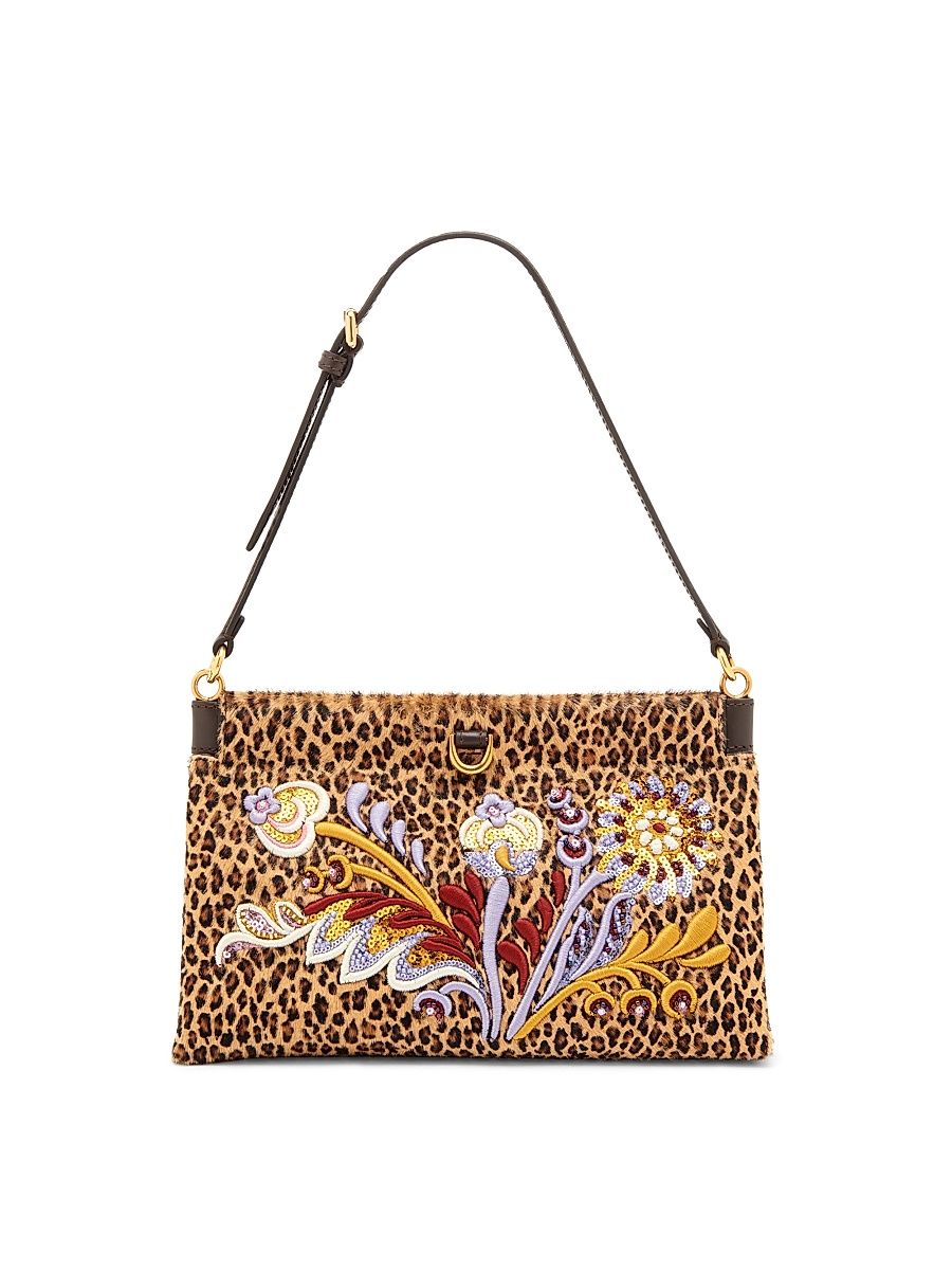 Women's Embroidery Cavallino Calf-Hair Clutch - Beige