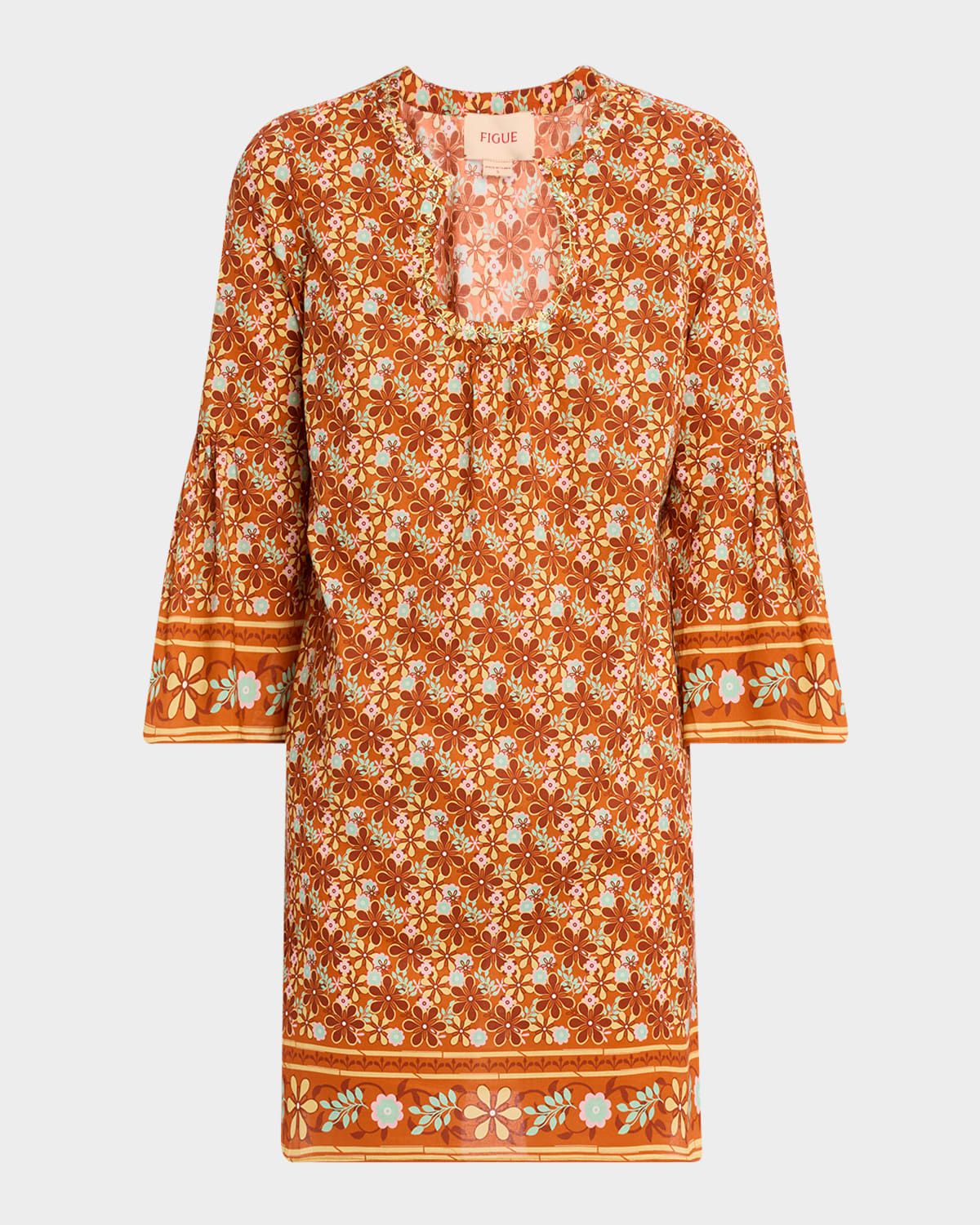 Cortney Floral Flare-Sleeve Mini Dress