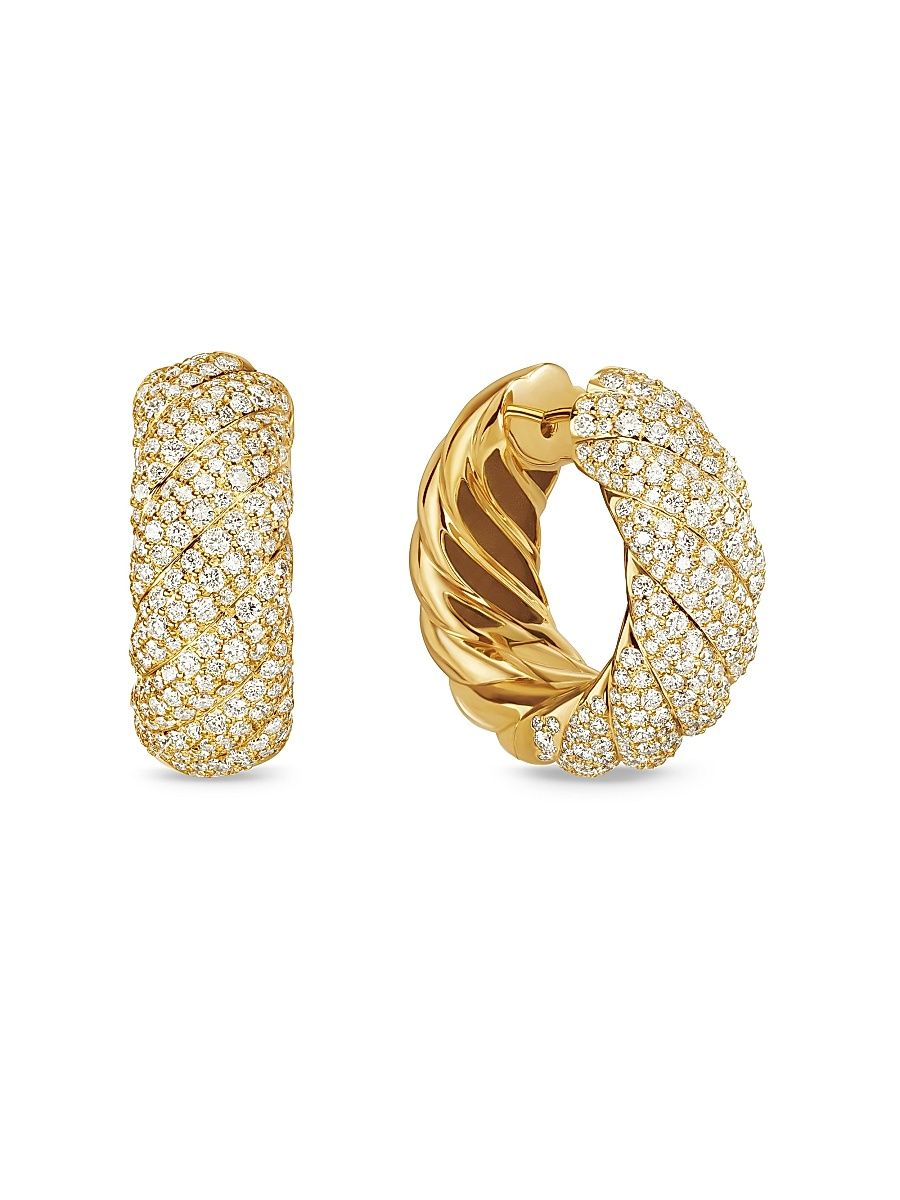 Women's Sculpted Cable Hoop Earrings in 18K Yellow Gold with Diamonds, 25MM - Diamond
