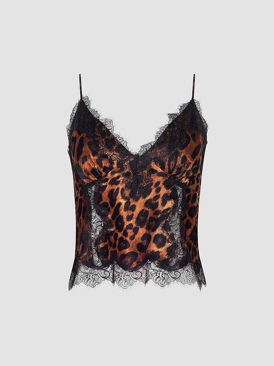 Women's Kimber Lace Insert Camisole - Tan Multi Javan - Size Large