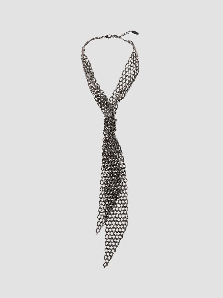 Brunello Cucinelli Women's Sterling Silver Tie Necklace - Lignite Grey