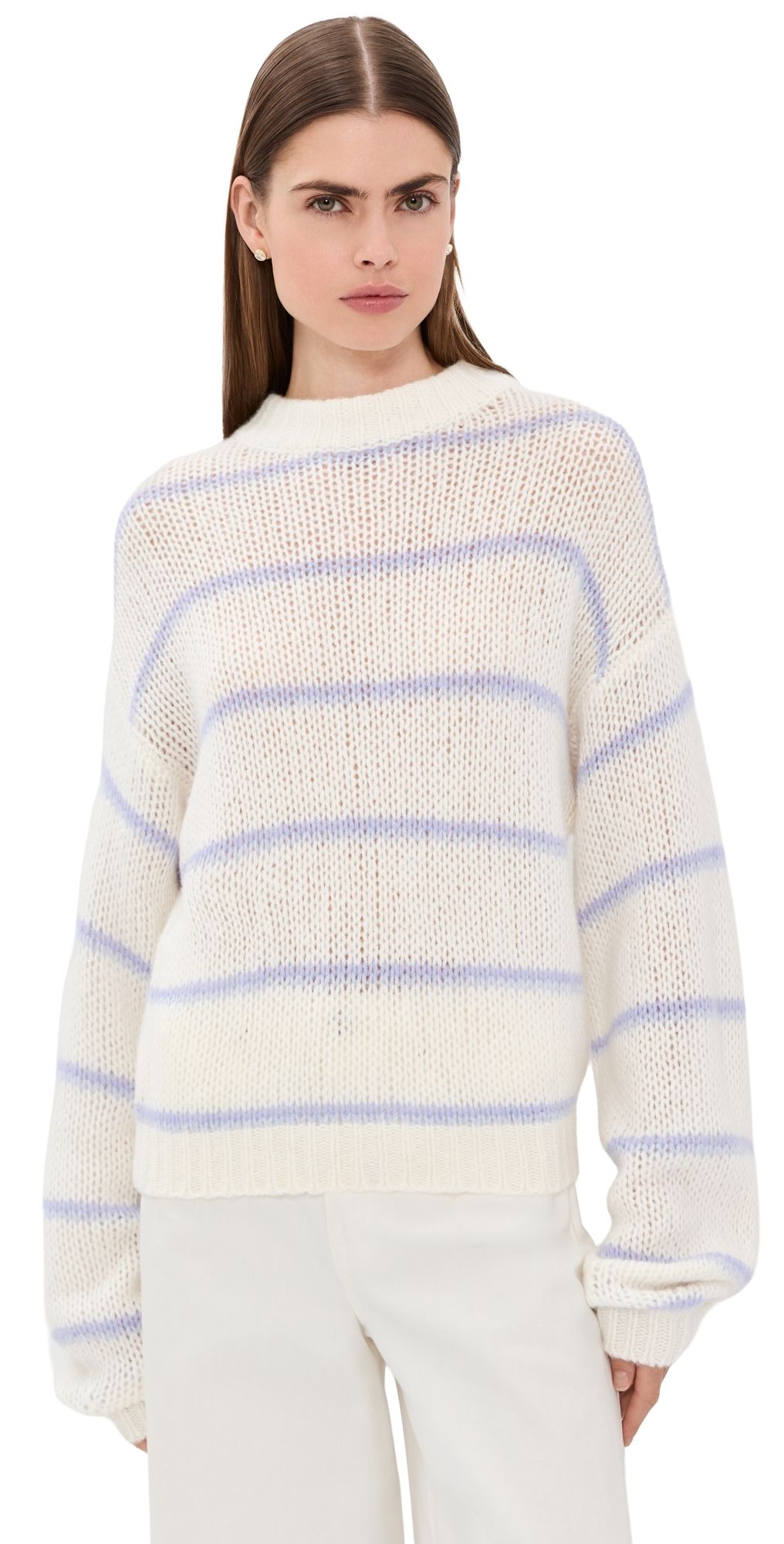LISA YANG Sabelle Striped Cashmere Sweater Cream/Soft Lavender/Sea Breeze 1