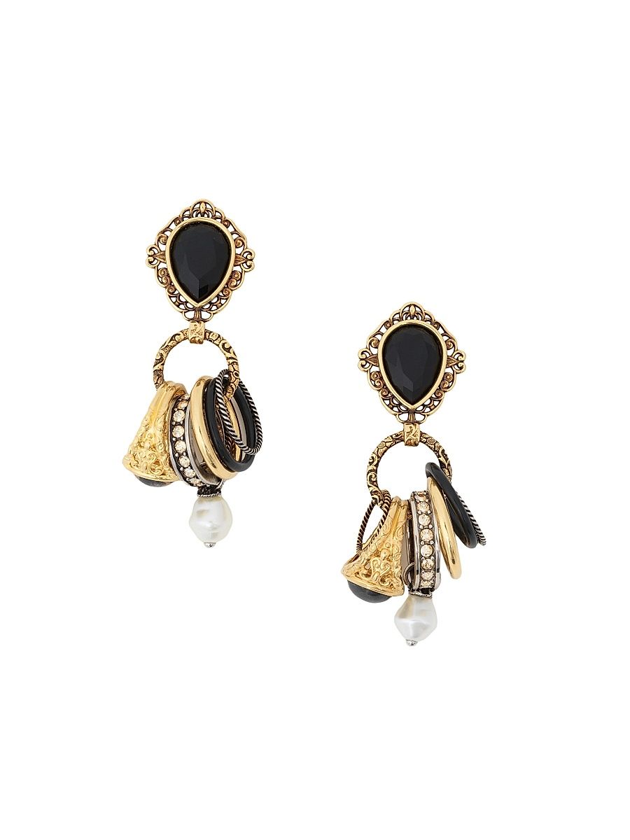 Women's Goldtone, Imitation Pearl, Resin & Crystal Drop Earrings - Gold Palladium And Black
