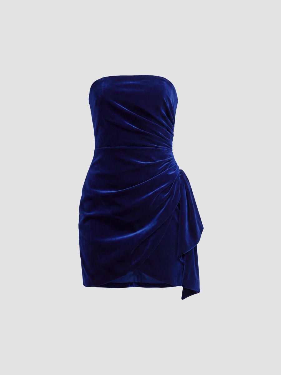 Mac Duggal Women's Velvet Strapless Draped Mini Dress - Midnight - Size 12