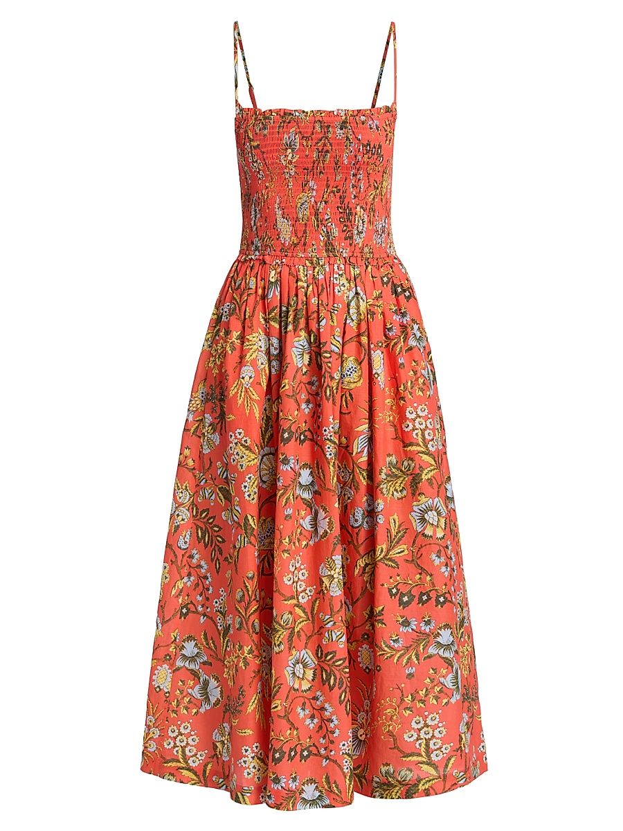 Women's Carmen Floral Cotton Midi-Dress - Clover Orange - Size XL