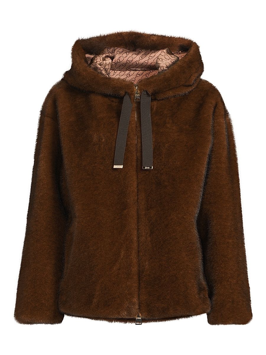 Women's Melange Faux-Fur Blouson Jacket - Marrone Scuro - Size 8