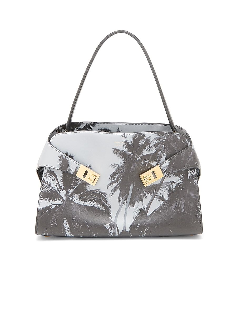 Women's Gancini Palm-Printed Leather Shoulder Bag - Optic White