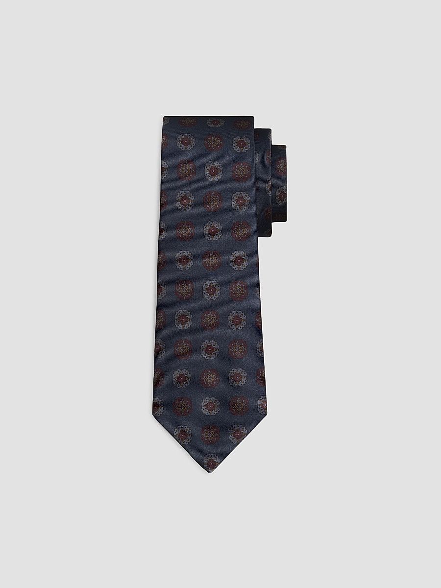 Men's Geometric Medallion Silk Tie - Navy