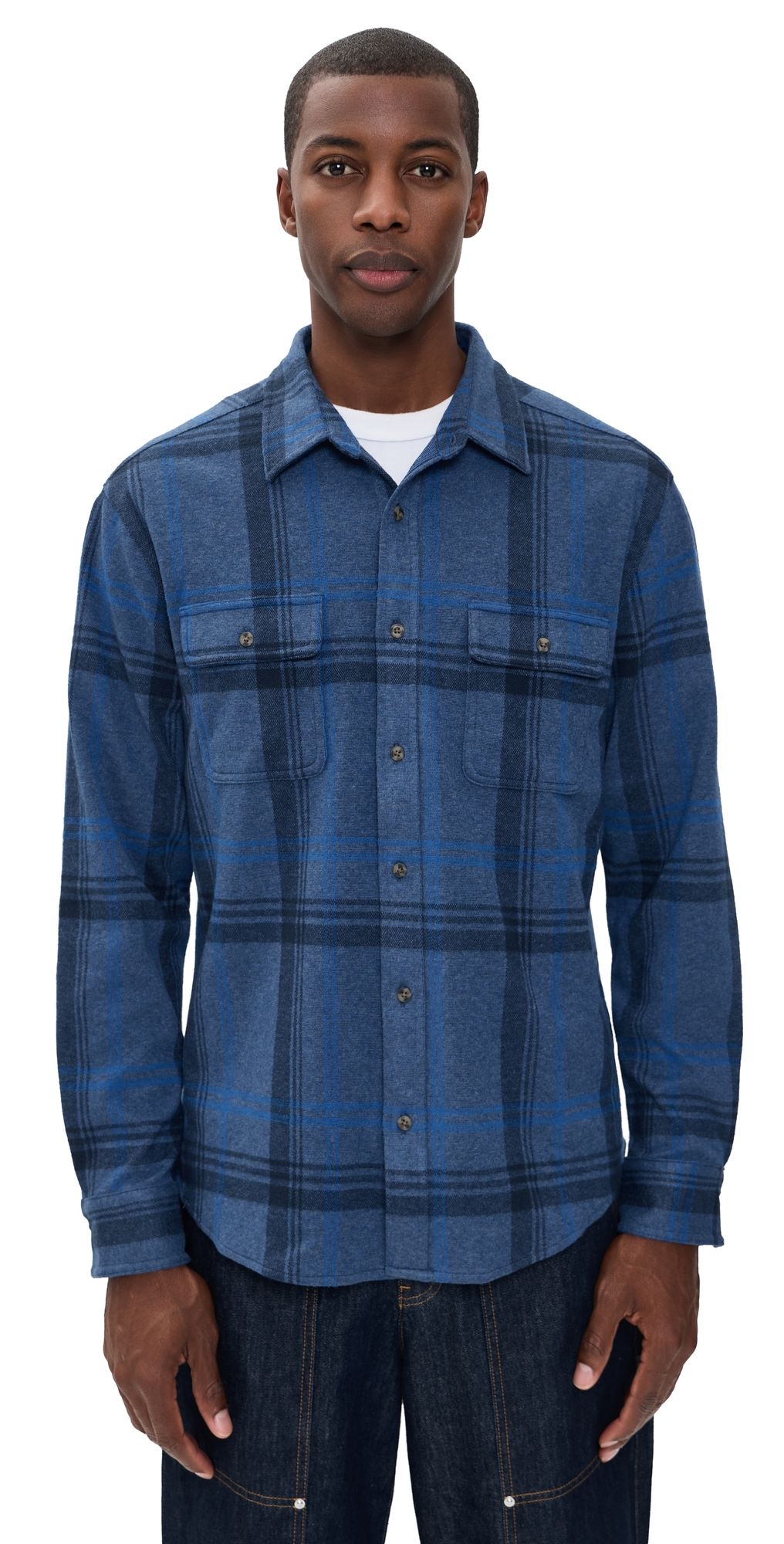 Fair Harbor Dunewood Flannel Shirt Navy Water Plaid M