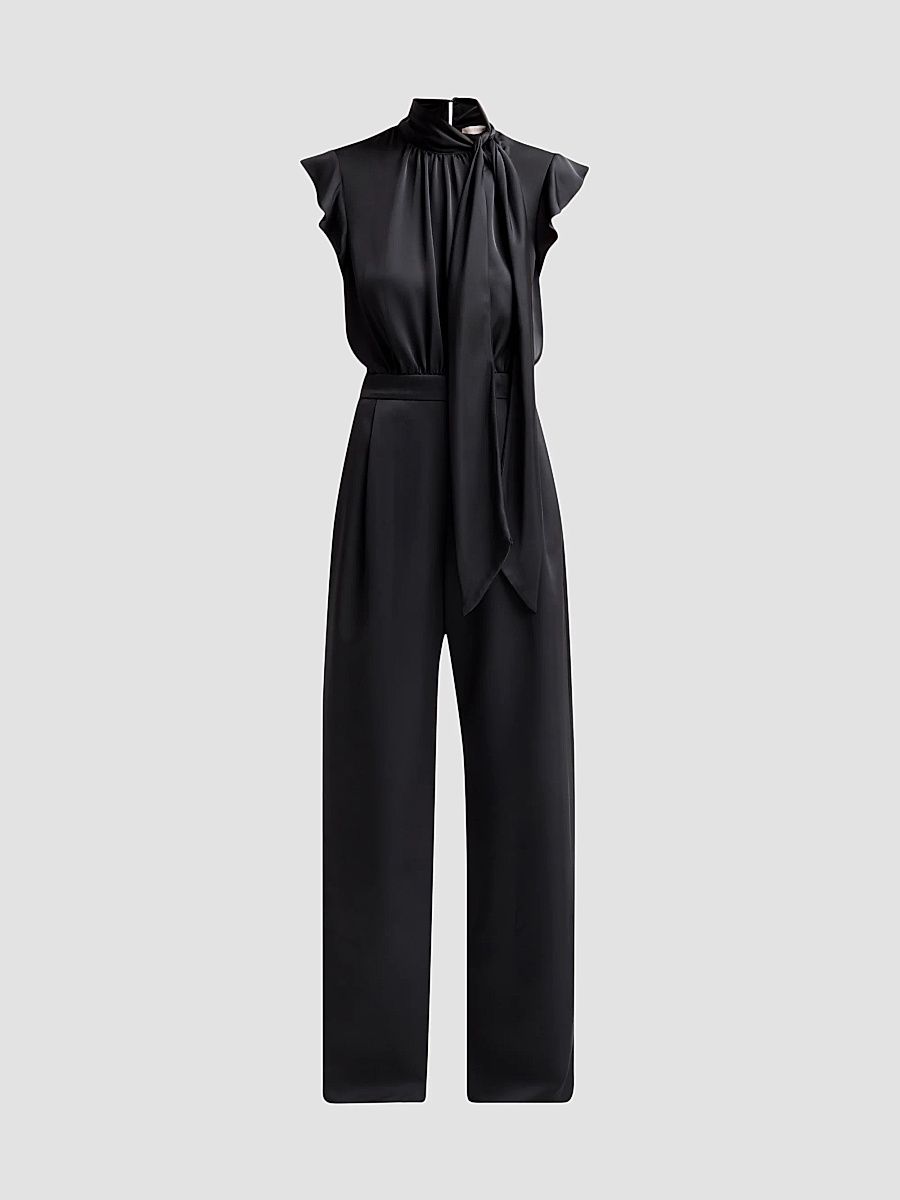Women's Irene Satin Tieneck Draped Jumpsuit - Black - Size 12