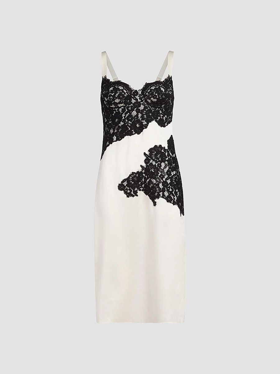 L'AGENCE Women's Fenna Lace Applique Silk Slipdress - Ivory Black - Size 8
