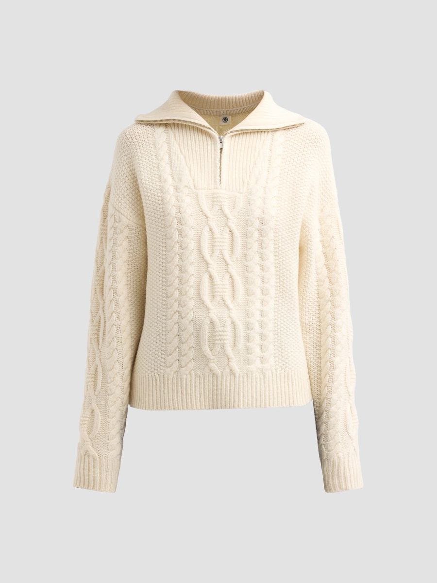 Women's Como Cable-Knit Wool-Cashmere Sweater - Ecru - Size 14