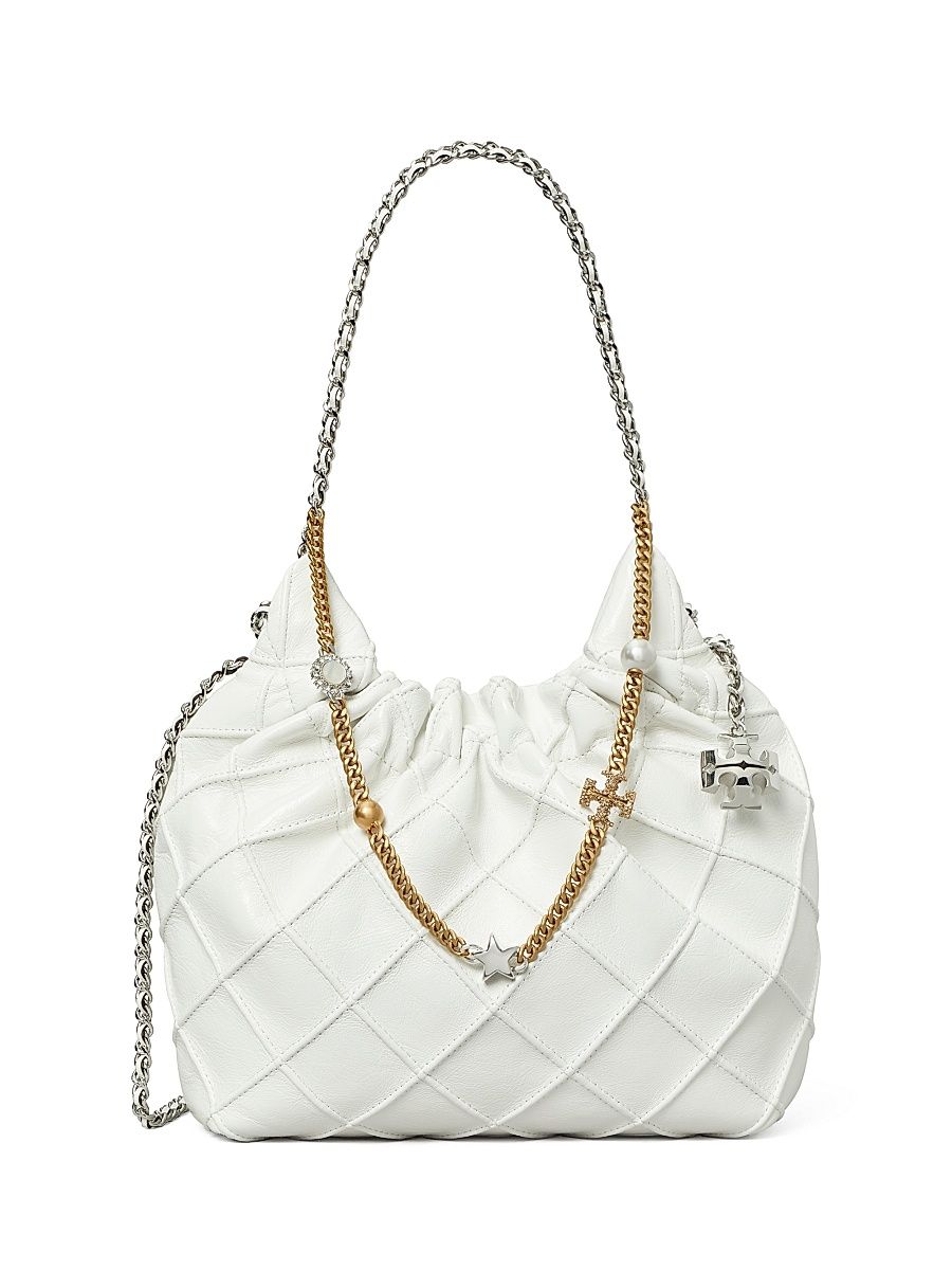 Women's Mini Fleming Distressed Leather Hobo Bag - Blanc