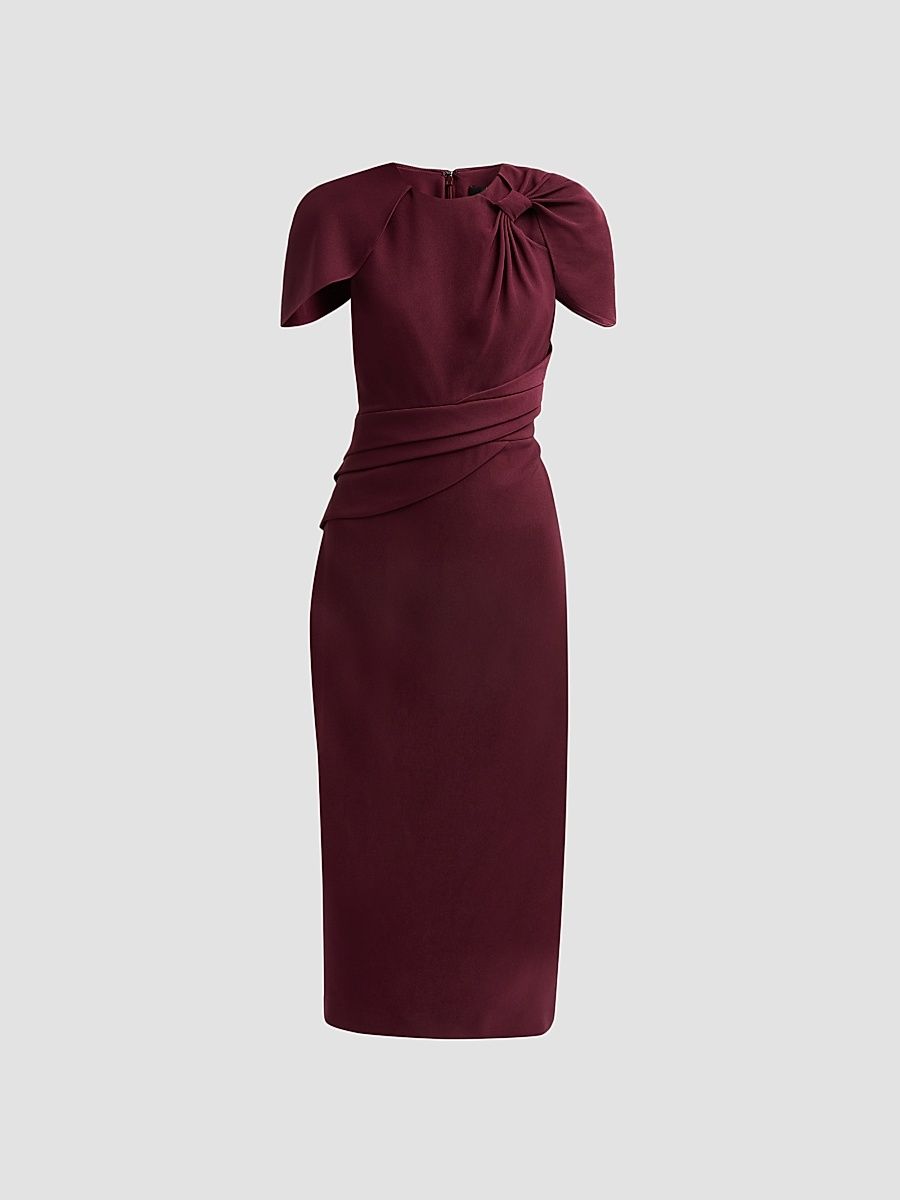 Women's Knotted Cape-Sleeve Cocktail Dress - Wine - Size 14