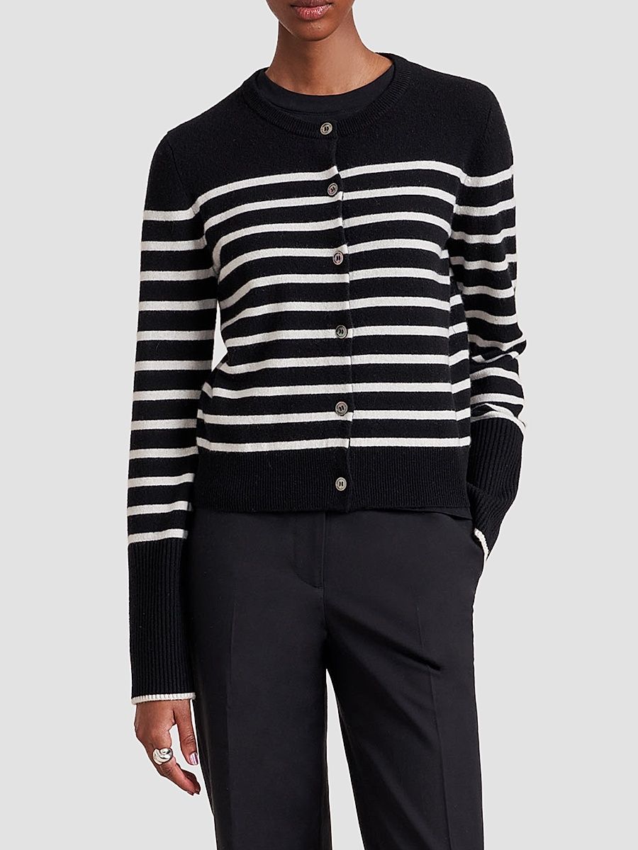 Women's Striped Cardigan - Black Cream - Size XL
