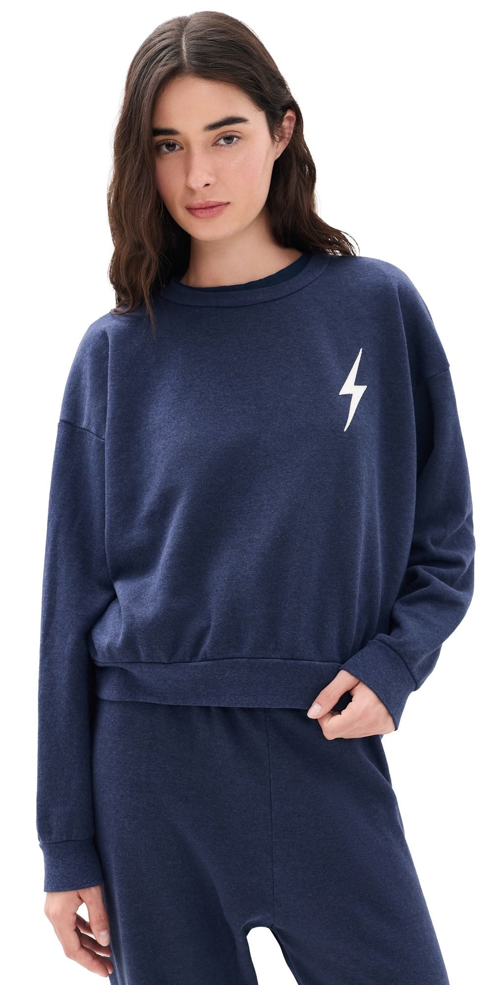Aviator Nation Bolt Stitch Crew Sweatshirt Navy/White M