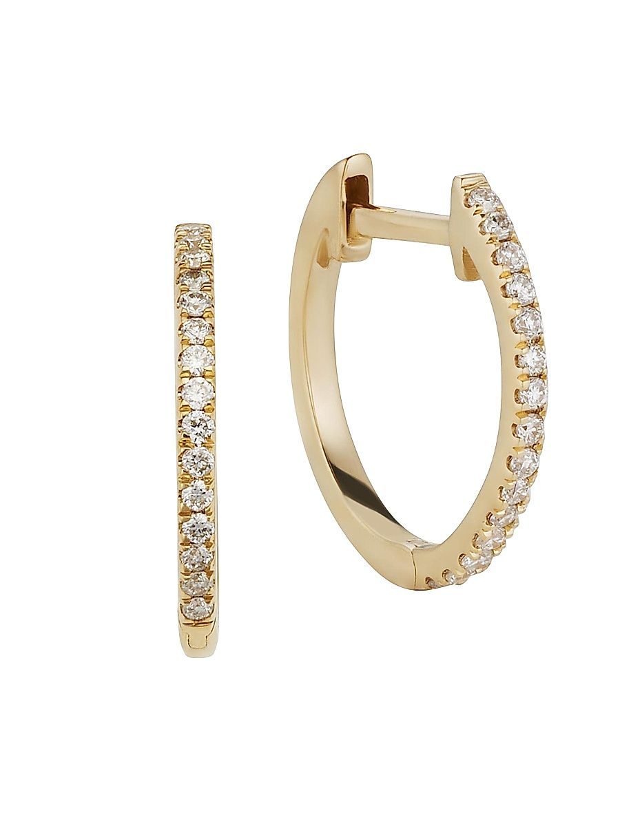Women's 14K Yellow Gold Shine Bright Small Diamond Hoops - Yellow Gold