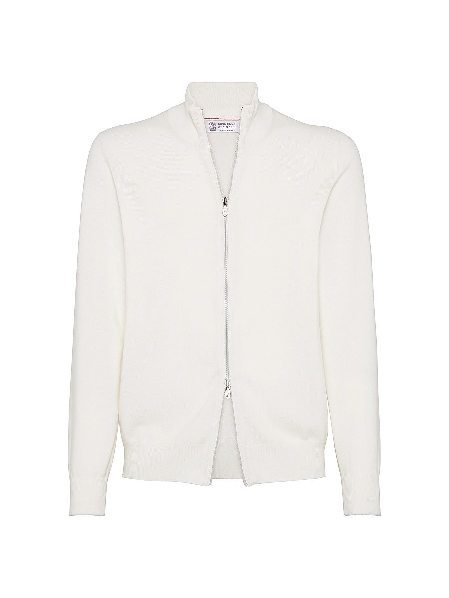 Men's Cashmere Turtleneck Cardigan with Zipper - Sapphire - Size 46