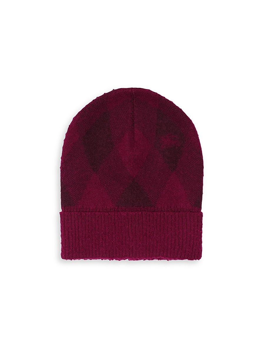 Women's Argyle Jacquard-Woven Wool Beanie - Ripple Plum
