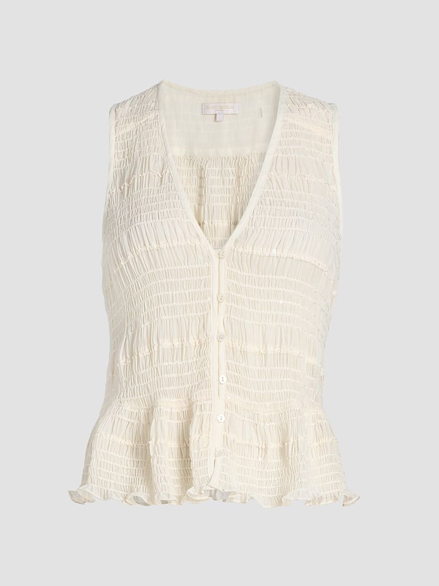 Women's Elise Sequined Smocked Top - Bone Chiffon - Size XXL