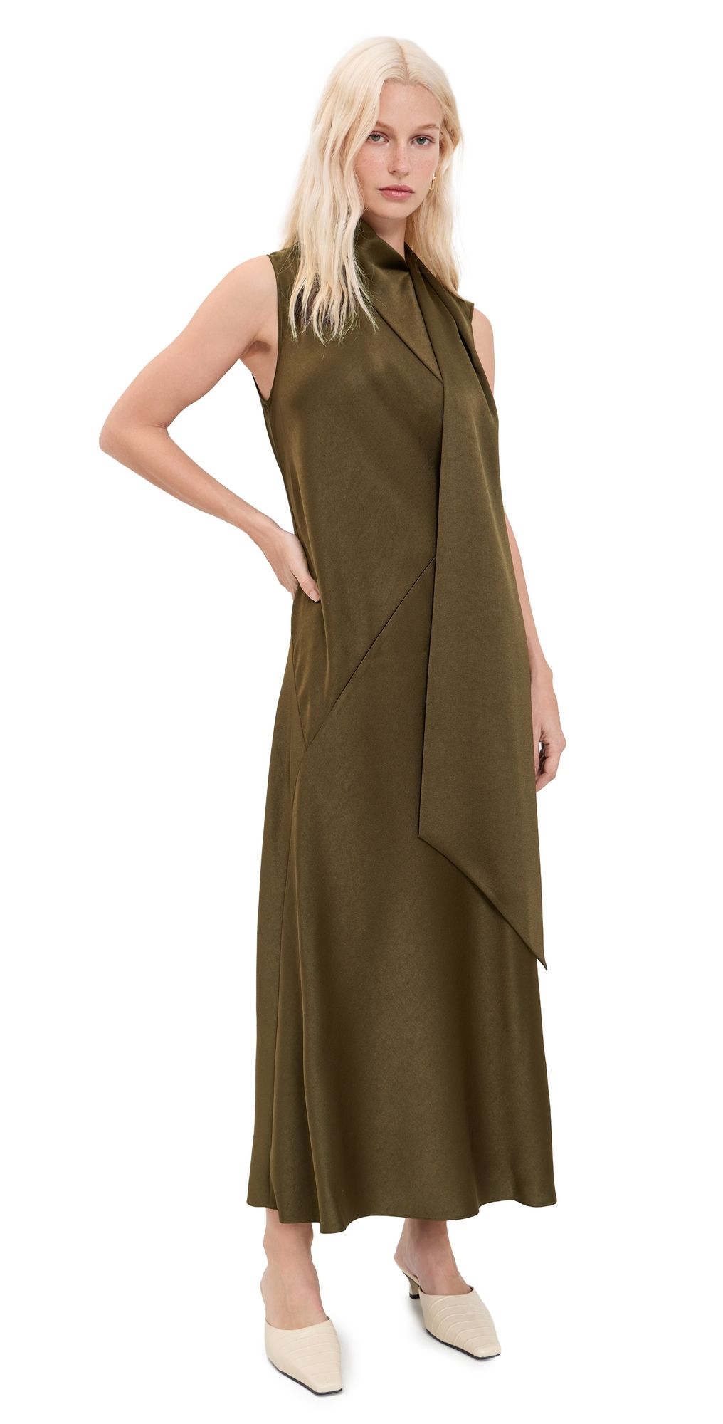 Vince Draped Scarf Tie Sleeveless Dress Cypress 10