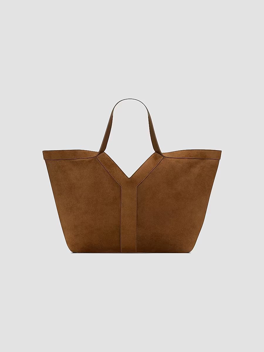 Saint Laurent Women's Y Tote Shoulder Bag in Suede - Dark Caramel Cognac