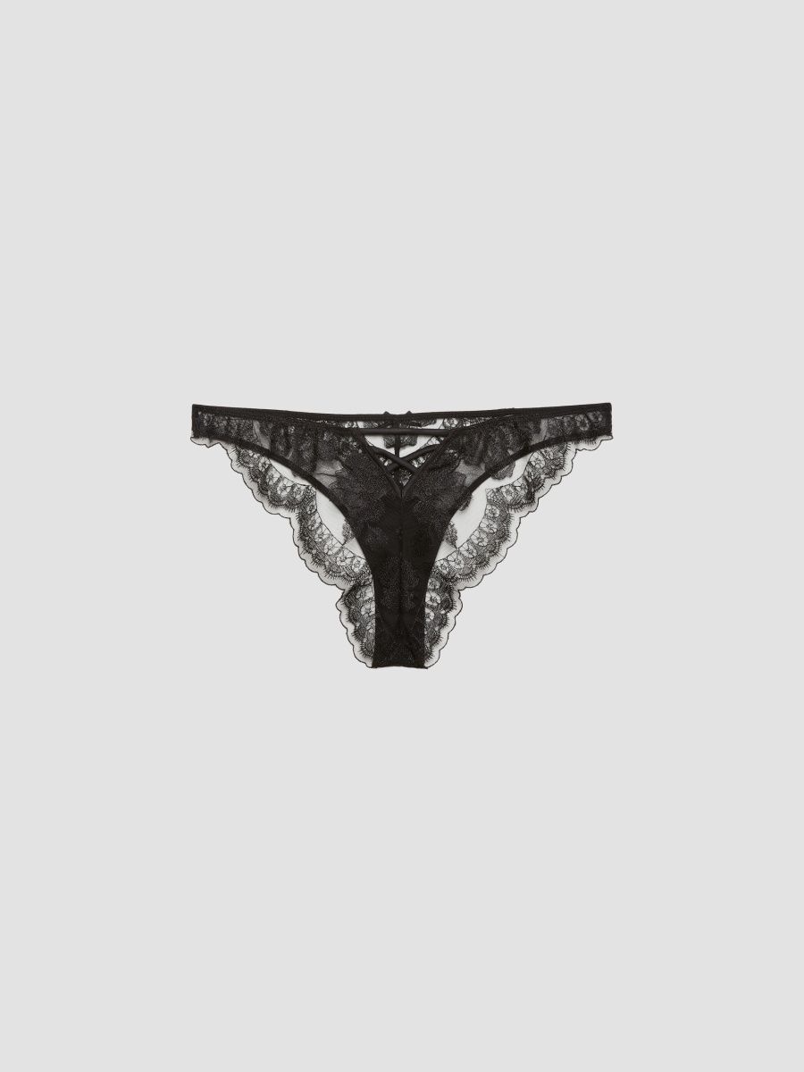 Fleur du Mal Women's Mila Embroidered Silk-Blend Lace Thong - Black - Size Large